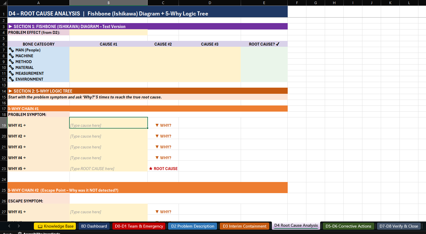 8D workbook D4 root cause analysis tab thumbnail